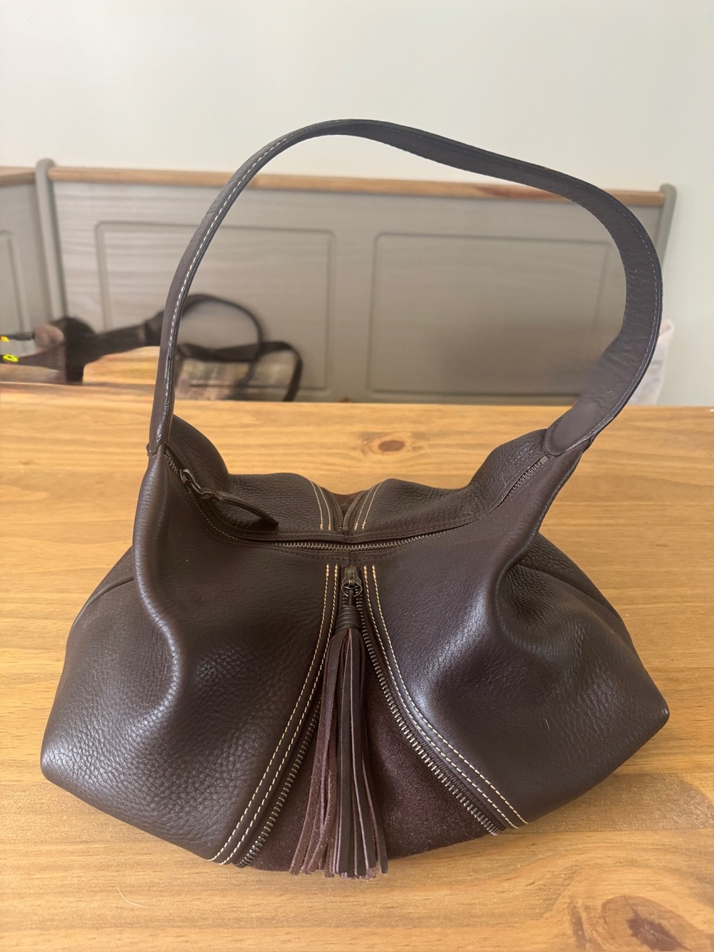 Longchamp Women's Brown Leather Tassel Shoulder Bag